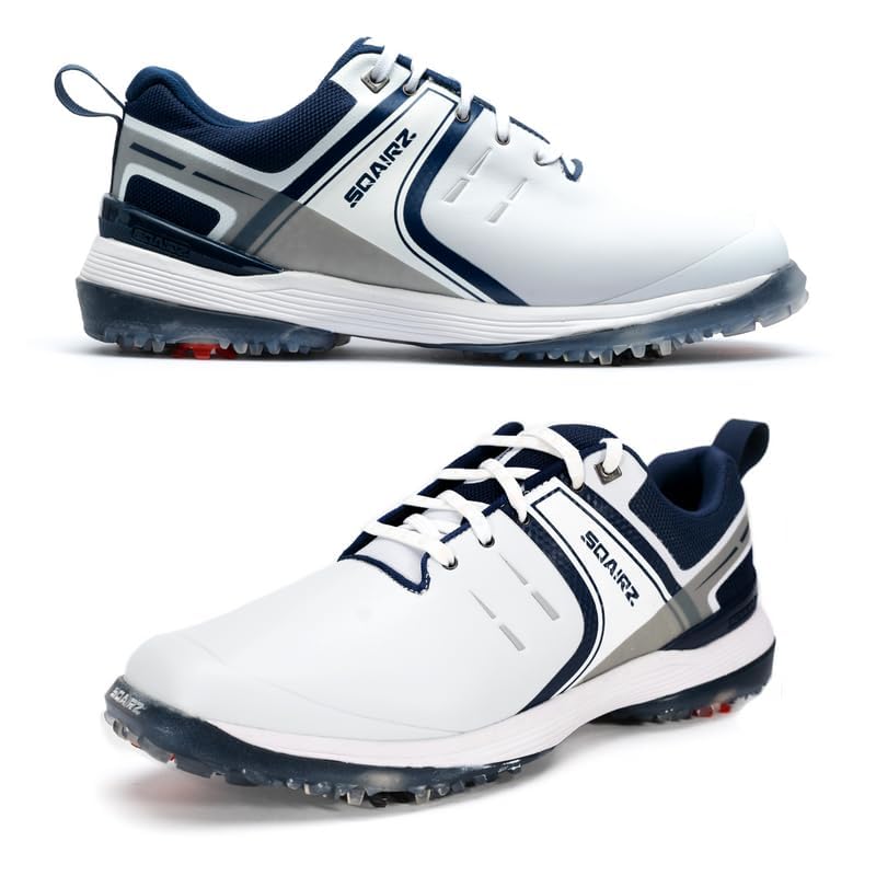 SQAIRZ Speed Men's Athletic Golf Shoes, Golf Shoes, Designed for Balance & Performance, Replaceable Spikes, Waterproof, Golf Shoes Men with Spikes, Mens Golf Shoes, Golf Footwear White/Navy