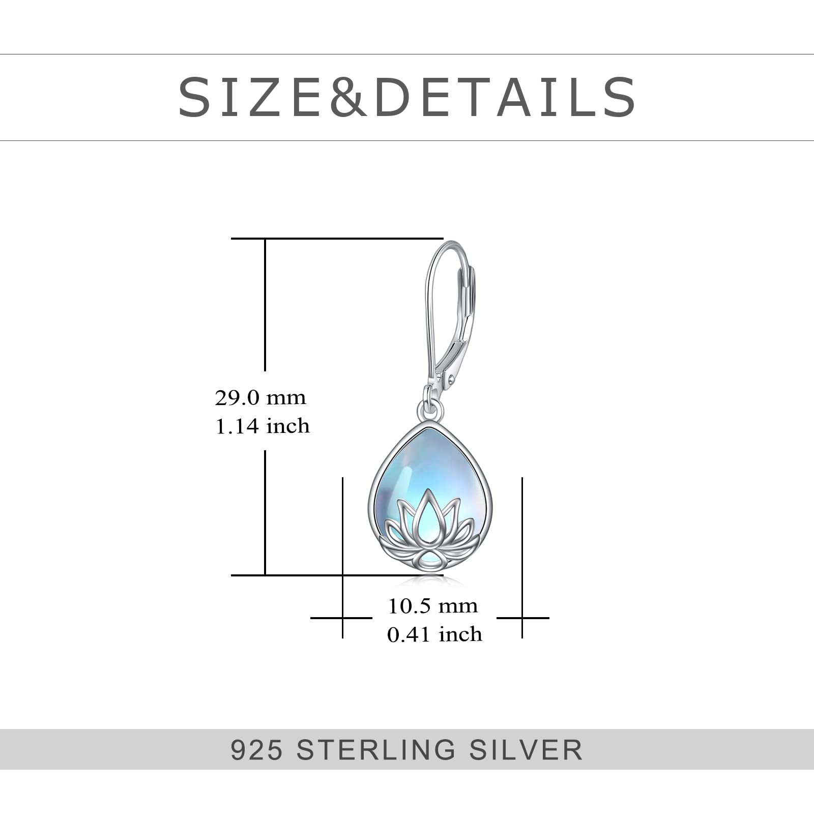 YFN Lotus Flower Moonstone Earrings Leverback 925 Sterling Silver Teardrop Dangle Hypoallergenic Earring for Women