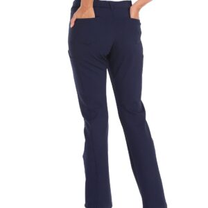 HDE Yoga Dress Pants for Women Straight Leg Pull On Pants with 8 Pockets Navy Blue - M