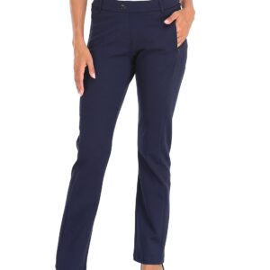 HDE Yoga Dress Pants for Women Straight Leg Pull On Pants with 8 Pockets Navy Blue - M