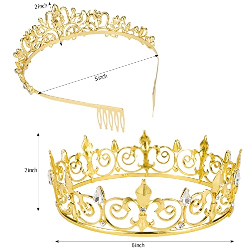 Velscrun Crown for Men and Women, Crown for Men Metal, King Crown Tiaras for Women, Gold Prince Crown Princess Tiaras for Girls, Medieval Costume Accessories for Prom Wedding Halloween