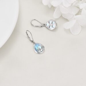 YFN Lotus Flower Moonstone Earrings Leverback 925 Sterling Silver Teardrop Dangle Hypoallergenic Earring for Women