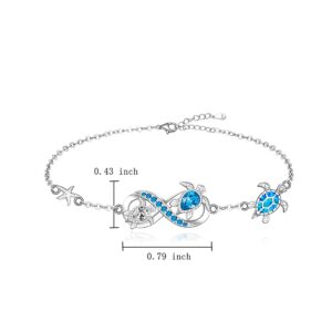 Fenthring Turtle Bracelet for Women Blue Opal Ocean Sea Turtle Bracelet Charms Sterling Silver 925 Crystal Summer Beach Hawaiian Infinity Friendship Tortoise Jewelry Gifts