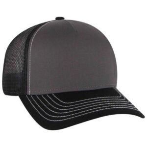 The Vintage Year Plain Cotton Structured Mesh Adjustable Trucker Sports Baseball Cap (Black/Charcoal Gray/Black)