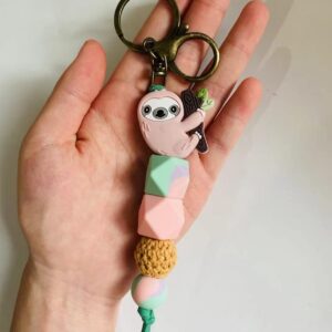 Lemua Sloth Key Chain for Women Cute Sloth Keychain Chunky Keychain Backpack Accessories Silicon Bead Key Chains for Car Keys Purse Jewelry Party Favors