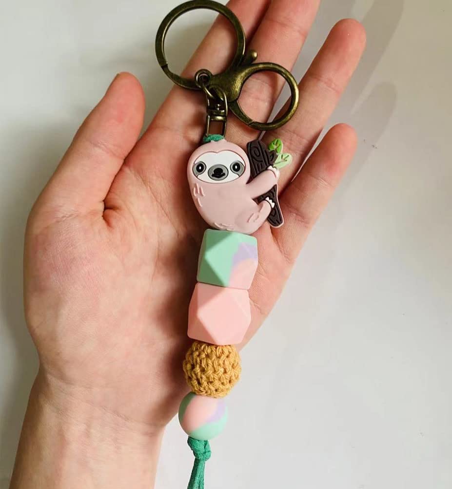 Lemua Sloth Key Chain for Women Cute Sloth Keychain Chunky Keychain Backpack Accessories Silicon Bead Key Chains for Car Keys Purse Jewelry Party Favors