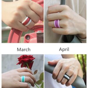 Birthstone Color Silicone Band Rings for Men Women Boys and Teen Girls Soft Flexible Rubber Knuckle Pinky Stackable Thin Rings Breathable Sports Gym Yoga Work Out Finger Rings Set (July, 9)