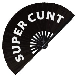 Super Cunt Hand Fan Foldable Bamboo Circuit Rave Hand Fan Funny Gag Words Expressions Statement Gifts Festival Accessories (Black)