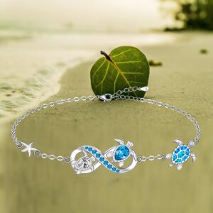 Fenthring Turtle Bracelet for Women Blue Opal Ocean Sea Turtle Bracelet Charms Sterling Silver 925 Crystal Summer Beach Hawaiian Infinity Friendship Tortoise Jewelry Gifts