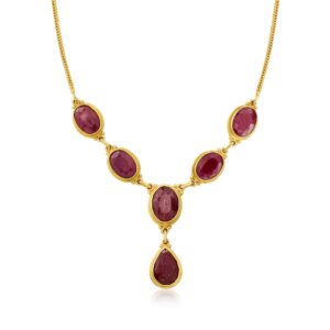 ross-simons 49.50 ct. t.w. ruby y-necklace in 18kt gold over sterling. 18 inches