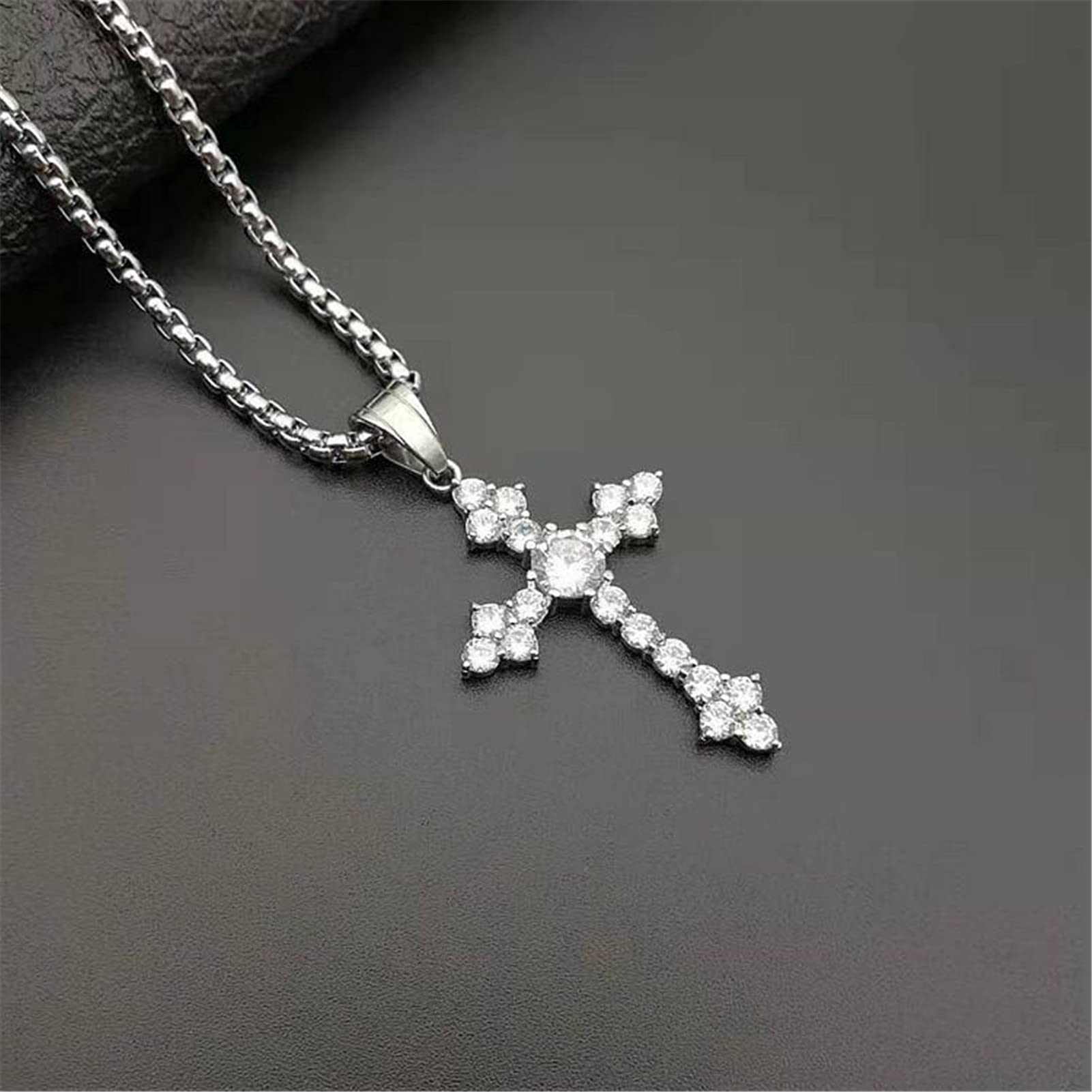 Ropartman Silver Cross Necklace for Women, [ 5A Cubic Zirconia ] 14K Gold Plated Stainless Steel Cross Pendant for Women, 19" necklace included