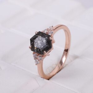 Natural Hexagon Rutile Ring Engagement Cluster Ring Women Wedding Jewelry Simple Quartz Ring Statement Gift For Women BY KANISHKA GEMS JEWELS