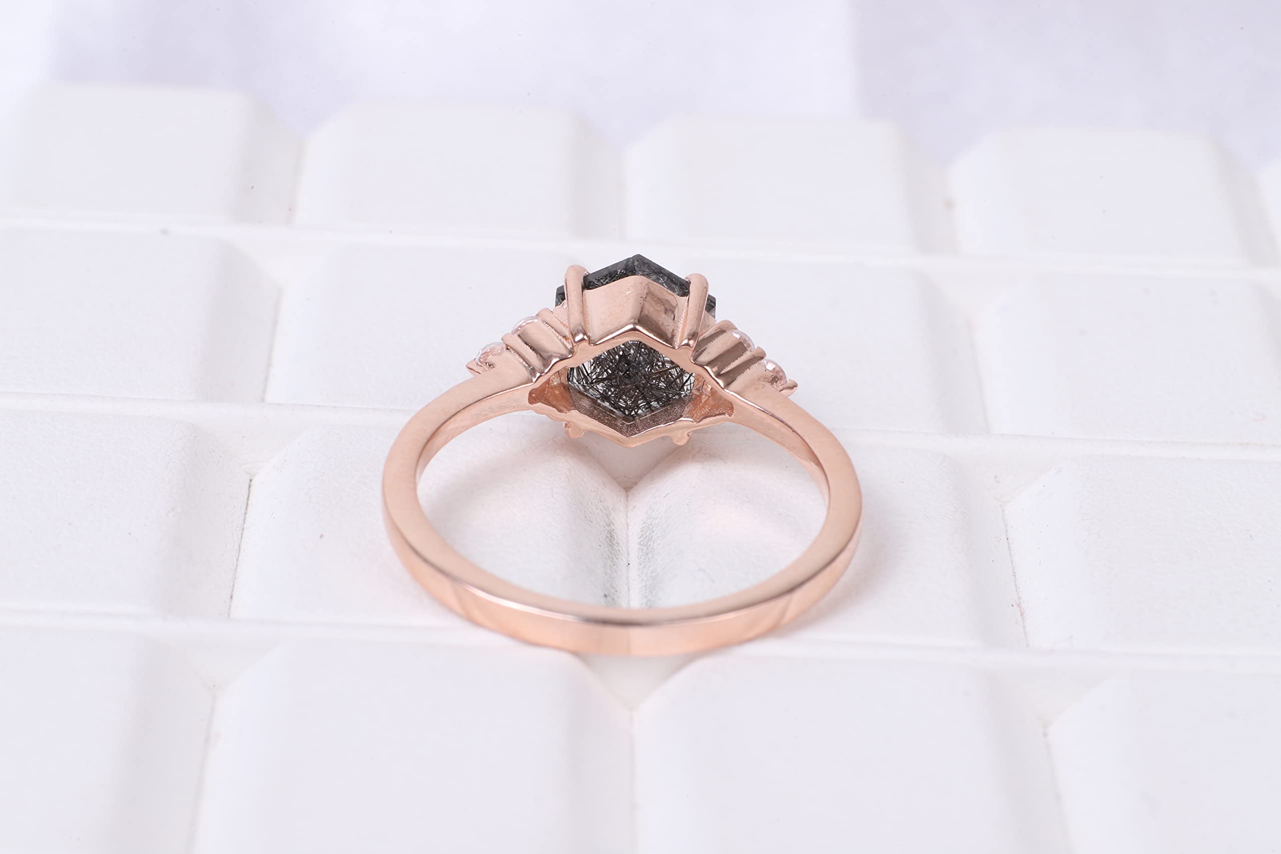 Natural Hexagon Rutile Ring Engagement Cluster Ring Women Wedding Jewelry Simple Quartz Ring Statement Gift For Women BY KANISHKA GEMS JEWELS