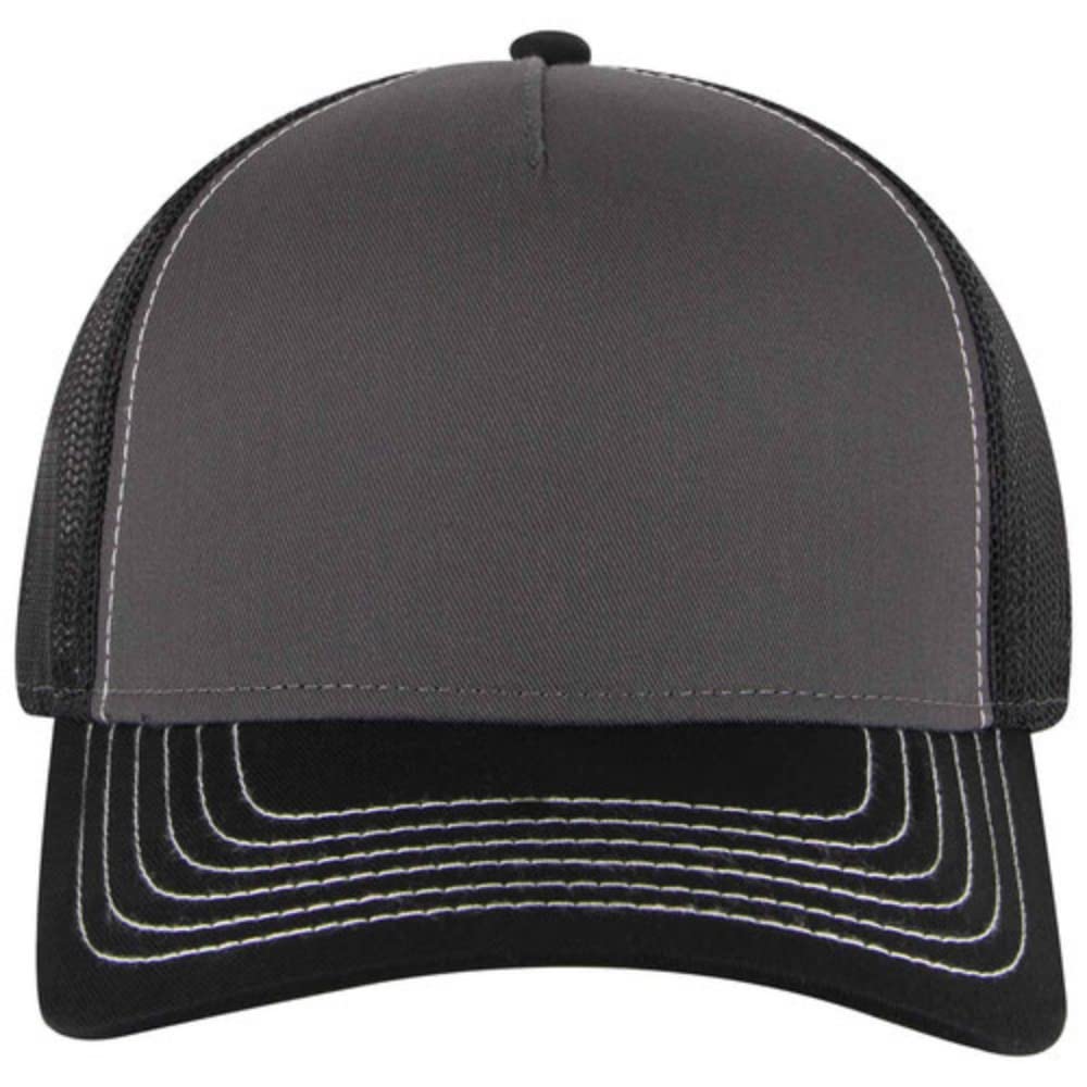 The Vintage Year Plain Cotton Structured Mesh Adjustable Trucker Sports Baseball Cap (Black/Charcoal Gray/Black)