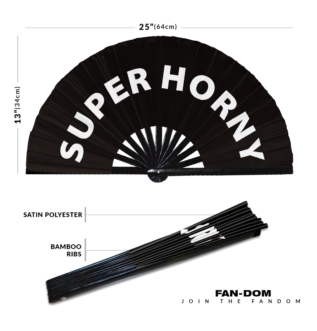 Super Horny Hand Fan Foldable Bamboo Circuit Rave Hand Fan Funny Gag Words Expressions Statement Gifts Festival Accessories (Black)