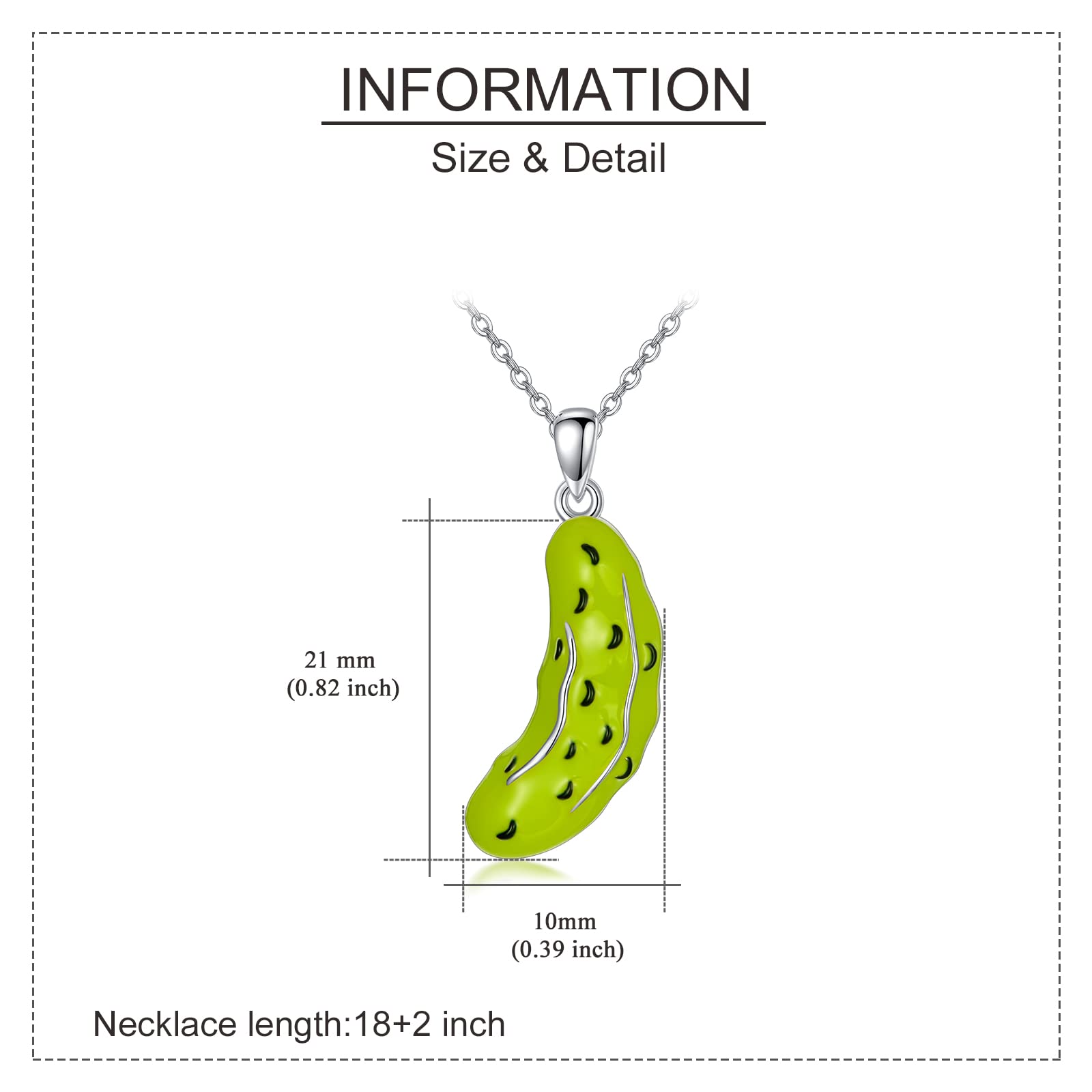 UCADRIT Pickle Necklace 925 Sterling Silver Pickle Cucumber Jewelry Gifts For Women