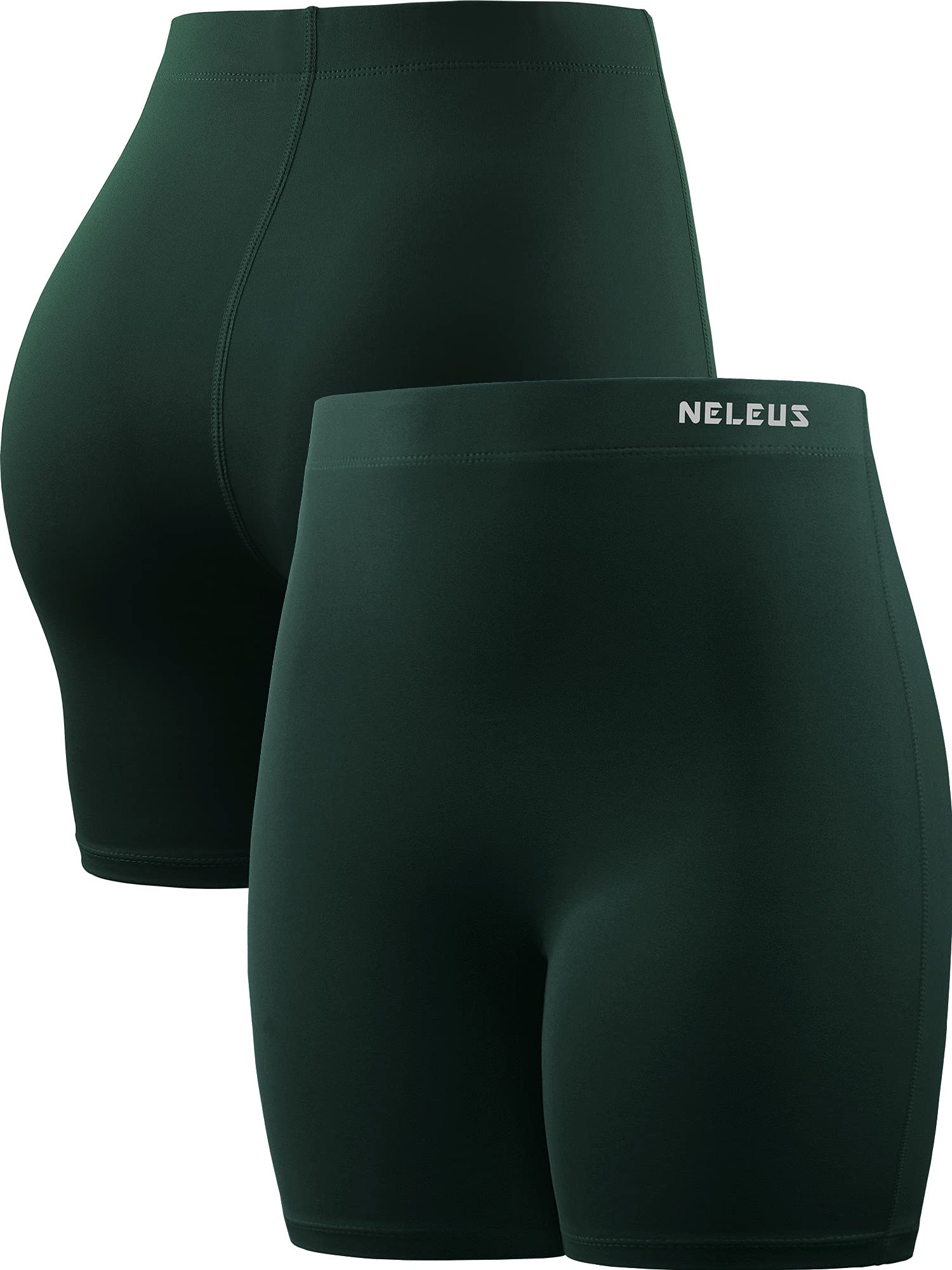 NELEUS Women's 4" Biker Short 3 Pack High Waist Athletic Shorts for Gym Yoga Running,9057,Black/Grey/Dark Green,M