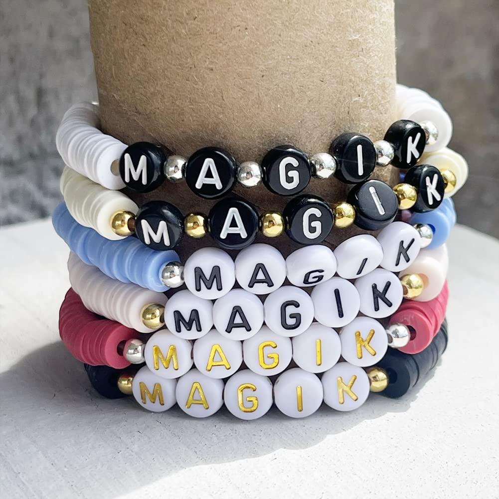 Magik Custom Name Heishi Bead Bracelet Personalized Mama Bracelet Heishi Disc Stack Beaded Bracelet for Women Men