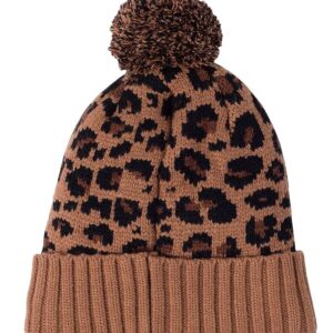 Nike Women's NSW Brown Leopard Print Fleece Lined Cuffed Pom Beanie