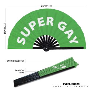 Super Gay Hand Fan Foldable Bamboo Circuit Rave Hand Fan Funny Gag Words Expressions Statement Gifts Festival Accessories (Green)