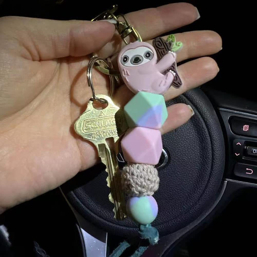 Lemua Sloth Key Chain for Women Cute Sloth Keychain Chunky Keychain Backpack Accessories Silicon Bead Key Chains for Car Keys Purse Jewelry Party Favors