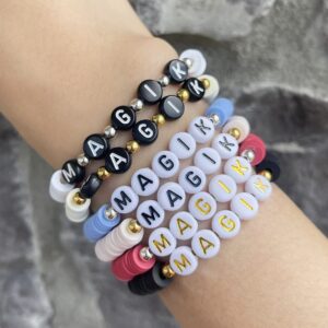 Magik Custom Name Heishi Bead Bracelet Personalized Mama Bracelet Heishi Disc Stack Beaded Bracelet for Women Men