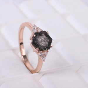 Natural Hexagon Rutile Ring Engagement Cluster Ring Women Wedding Jewelry Simple Quartz Ring Statement Gift For Women BY KANISHKA GEMS JEWELS