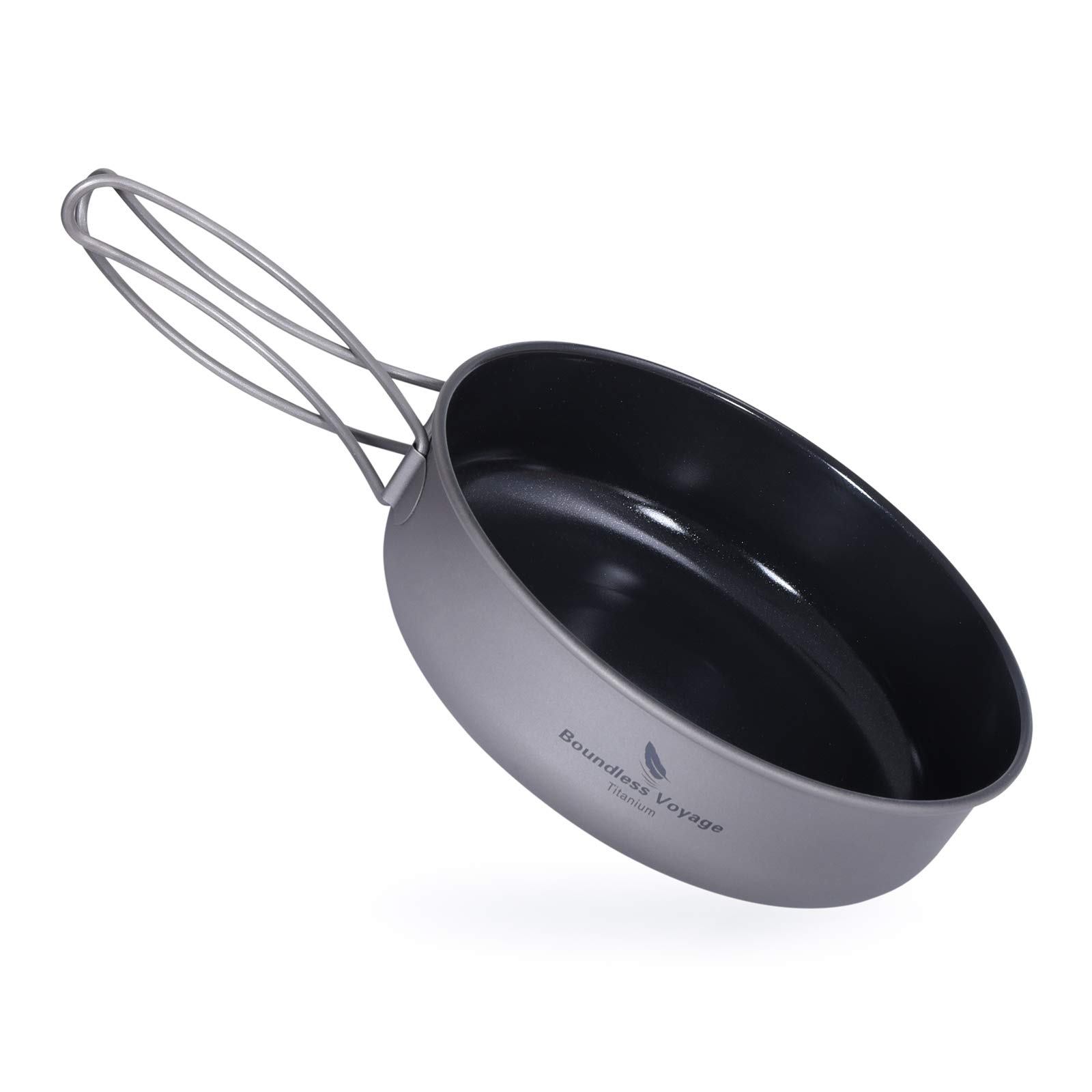 Boundless Voyage Camping Titanium Non-Stick Pan with Folding Handle Ultralight Outdoor Ceramic Coating Frying Pan Small Portable Picnic Hiking BBQ Cookware (Ti2067C-L-18CM)