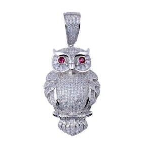 Sterling Silver OWL Hip Hop Pendant w/ Micro Pave CZ Stones