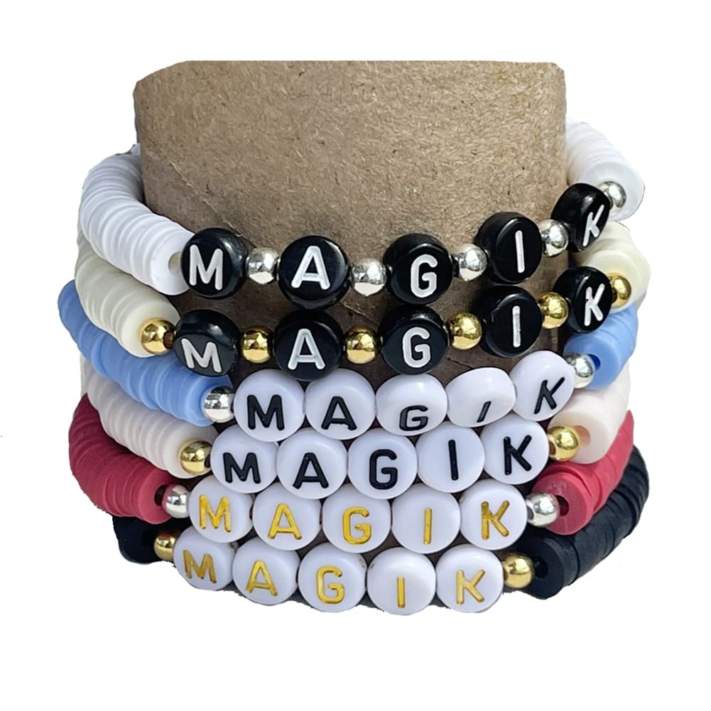 Magik Custom Name Heishi Bead Bracelet Personalized Mama Bracelet Heishi Disc Stack Beaded Bracelet for Women Men