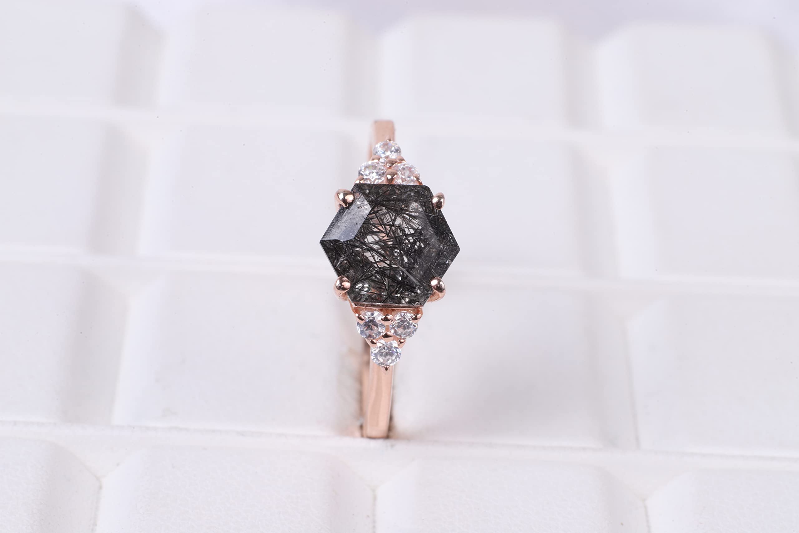 Natural Hexagon Rutile Ring Engagement Cluster Ring Women Wedding Jewelry Simple Quartz Ring Statement Gift For Women BY KANISHKA GEMS JEWELS