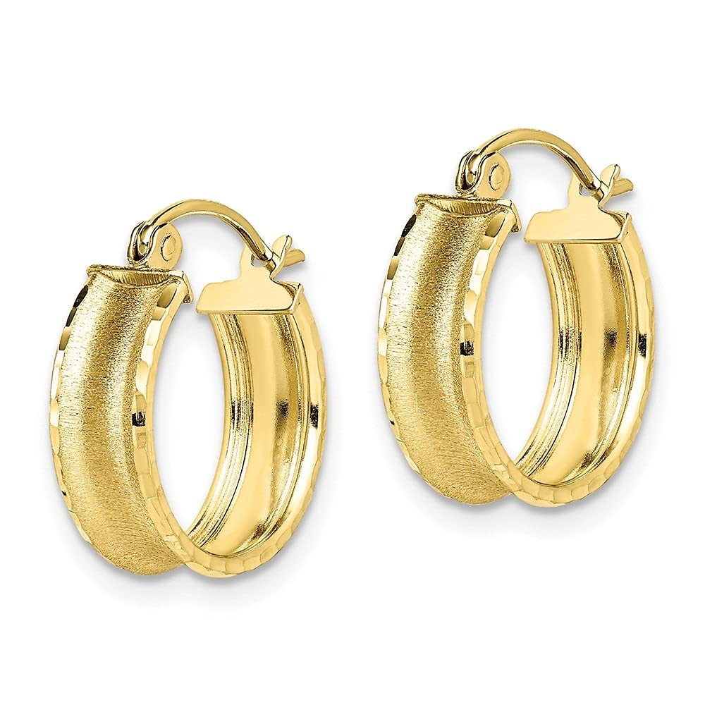 Auriga Fine Jewelry 10K Yellow Gold Satin Diamond Cut Hoop Earrings (L-16 mm, W-15 mm) Gift for Women