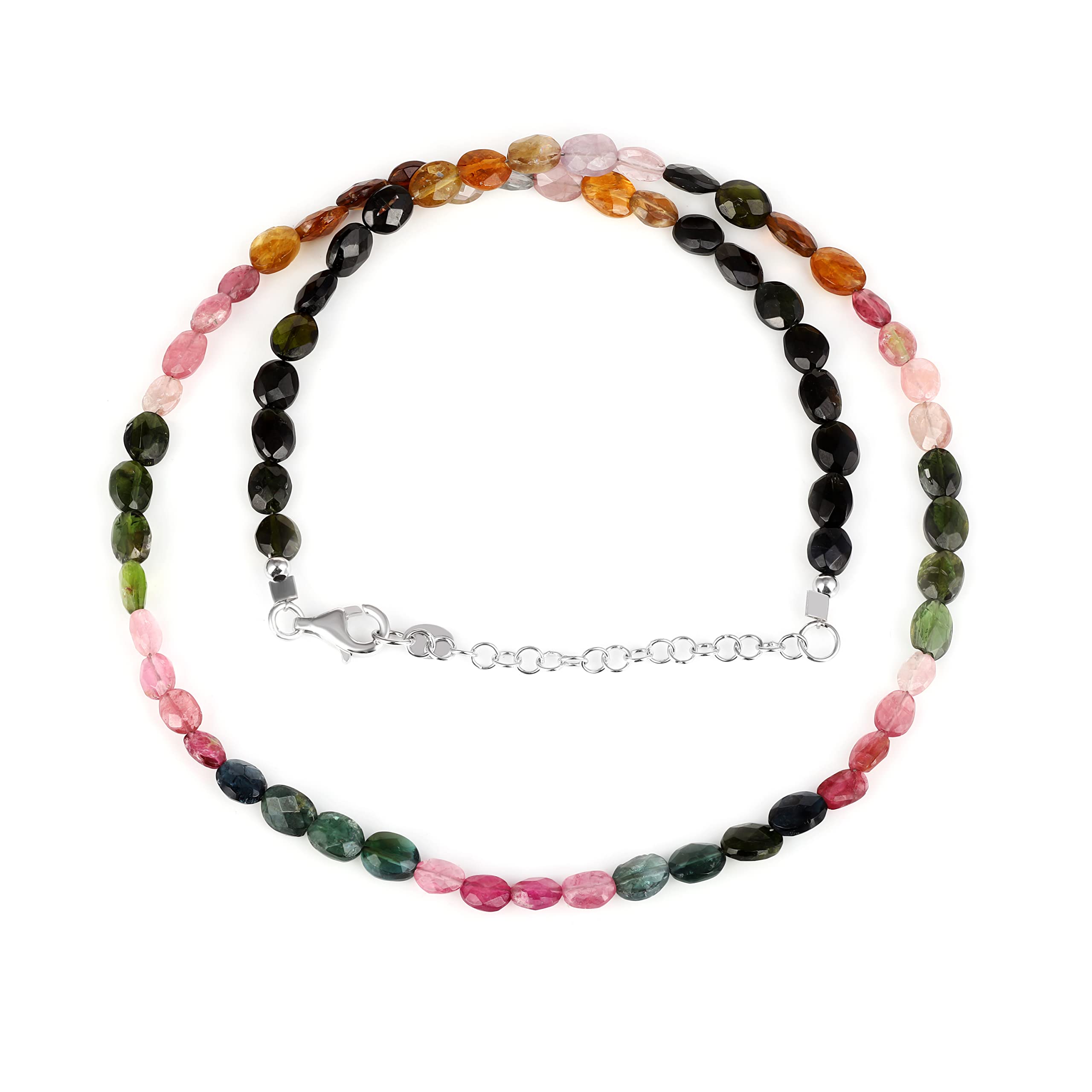 Women Necklace - Multi Tourmaline Gemstone Beaded Dainty Necklace Faceted Handmade Multicolor Natural Chain Necklace For Women (50 Cm)