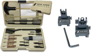 flip up iron sights | co-witness | spring loaded | low profile | rapid transition front & rear iron sights & bear armz tactical universal handgun cleaning kit | american company | gun cleaning kit