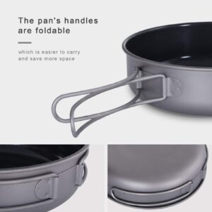 Boundless Voyage Camping Titanium Non-Stick Pan with Folding Handle Ultralight Outdoor Ceramic Coating Frying Pan Small Portable Picnic Hiking BBQ Cookware (Ti2067C-L-18CM)