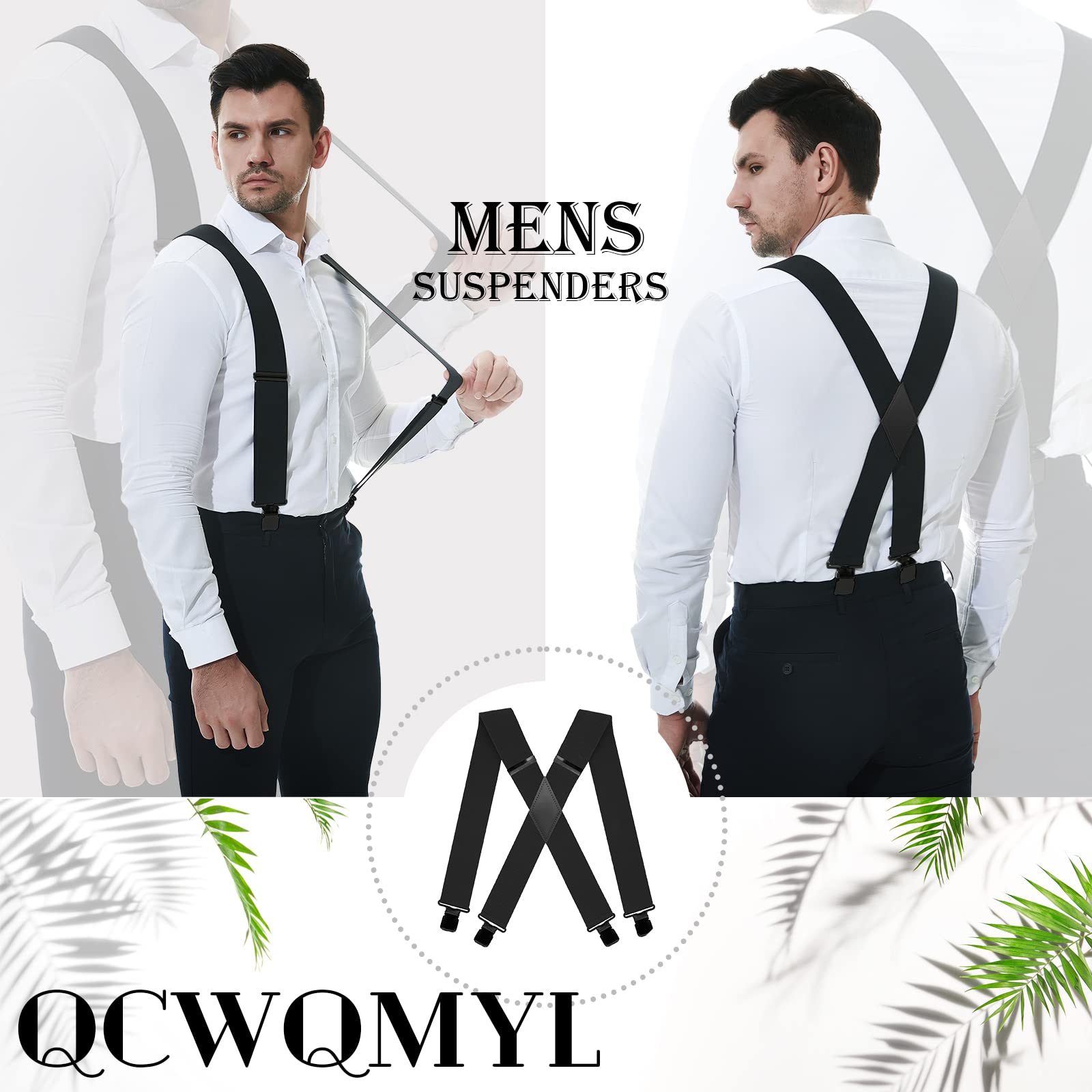 QCWQMYL Camo Suspenders for Men Heavy Duty Clips Hunting Skip Work Braces Suspenders for Big and Tall 2" Men's Suspenders Black