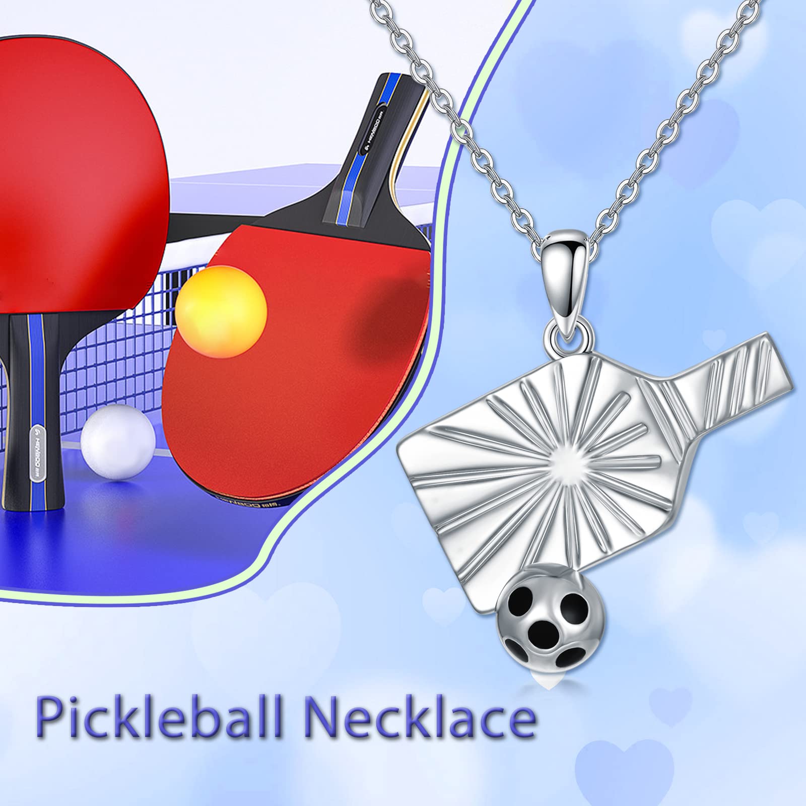 UCADRIT Pickleball Necklace Sterling Silver Pendant Pickleball Paddle Jewelry Gifts for Women