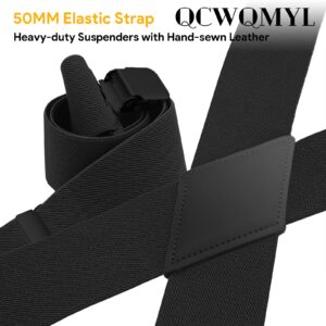 QCWQMYL Camo Suspenders for Men Heavy Duty Clips Hunting Skip Work Braces Suspenders for Big and Tall 2" Men's Suspenders Black