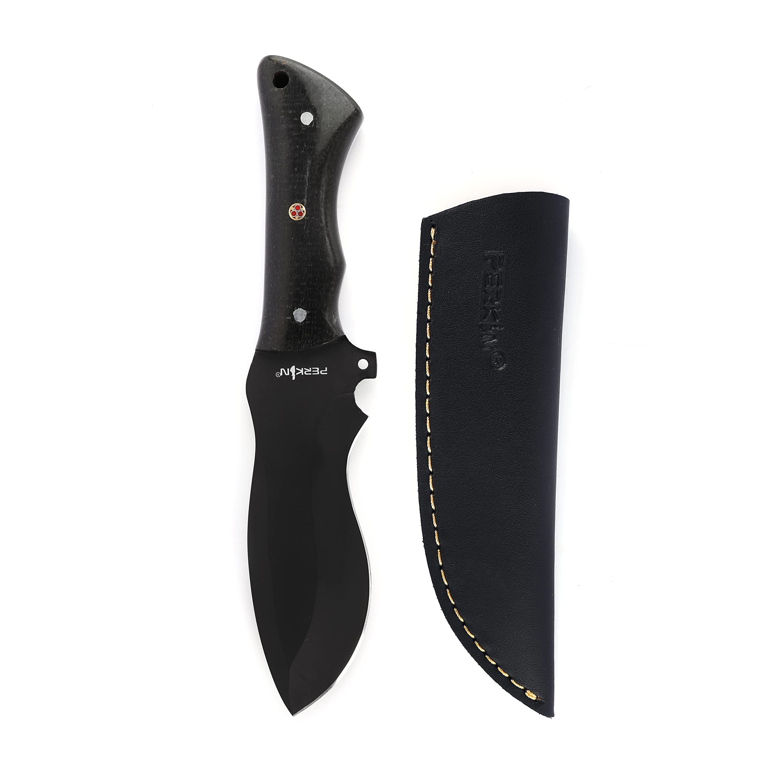 Perkin Hunting Knife With with Leather Sheath Tracker Knife Full Tang Fixed Blade Knife - BLK Tracker