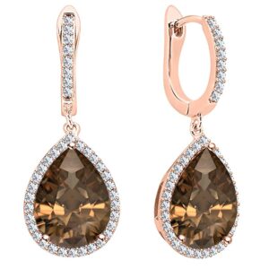 3.00 ct pear cut created chocolate diamond & white diamond halo drop & dangle earrings 14k rose gold plated 925 sterling silver for women's