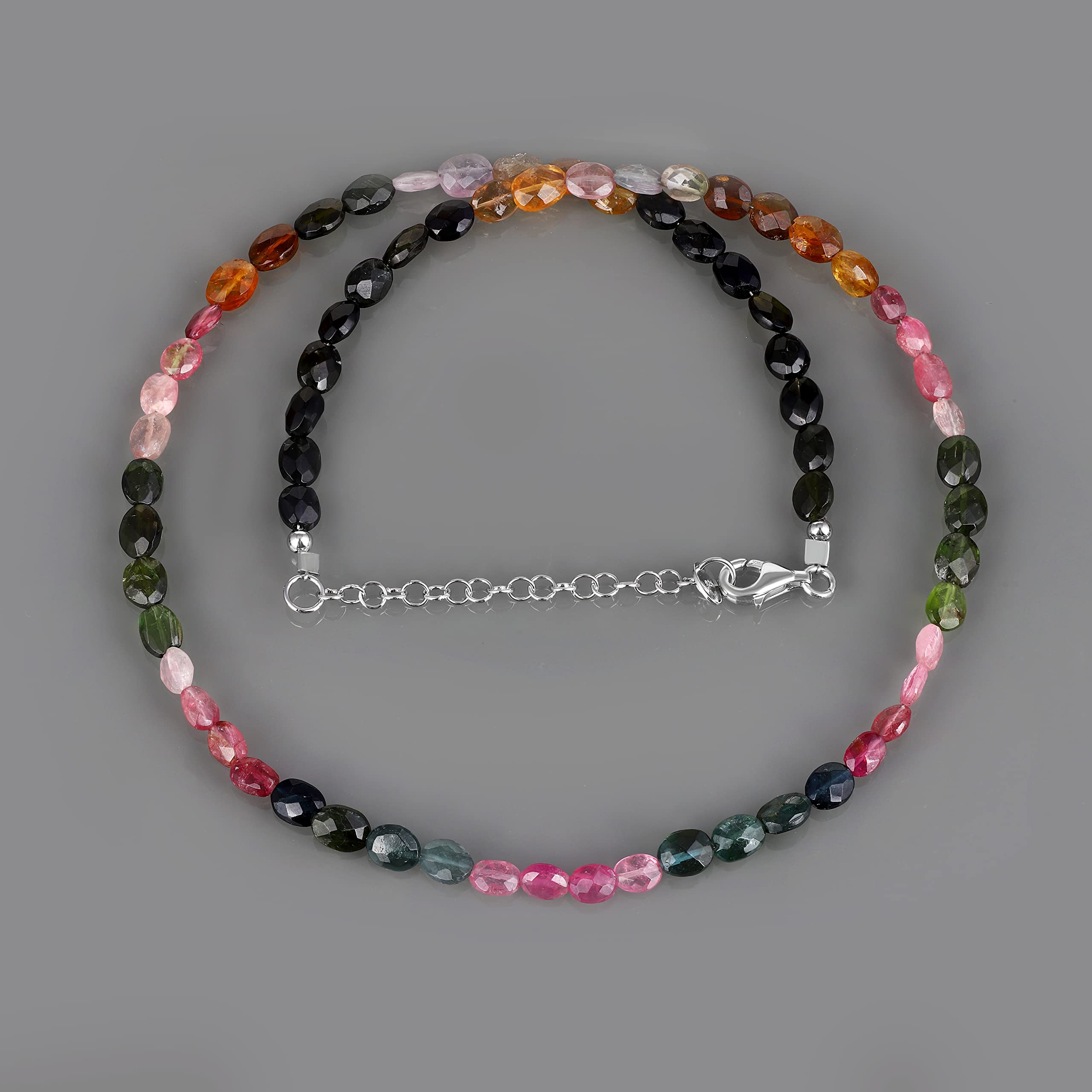 Women Necklace - Multi Tourmaline Gemstone Beaded Dainty Necklace Faceted Handmade Multicolor Natural Chain Necklace For Women (50 Cm)