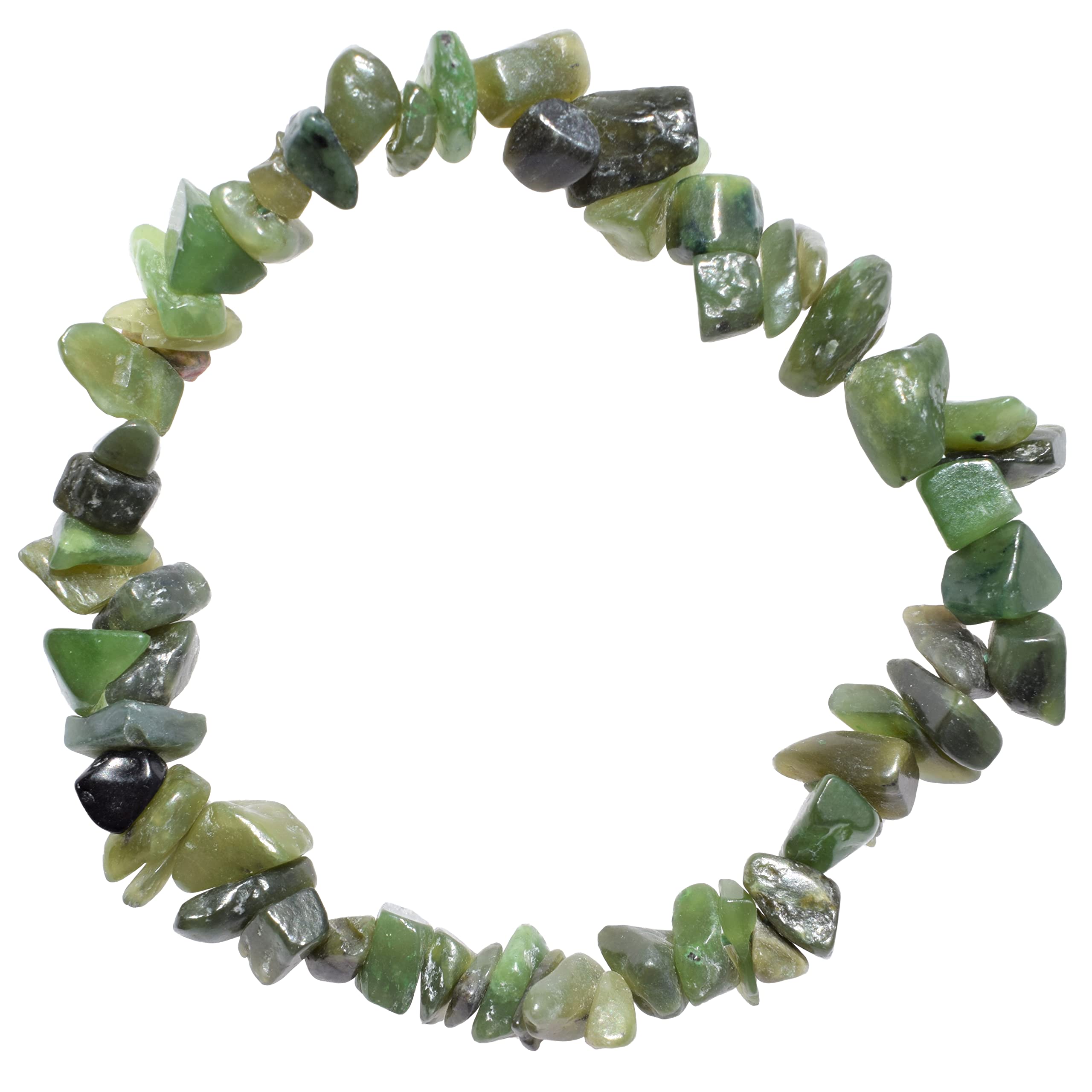 Zenergy Gems Charged Premium Natural Nephrite Inca Jade Chip Bead Bracelet + Moroccan Selenite Charging Crystal [Included]