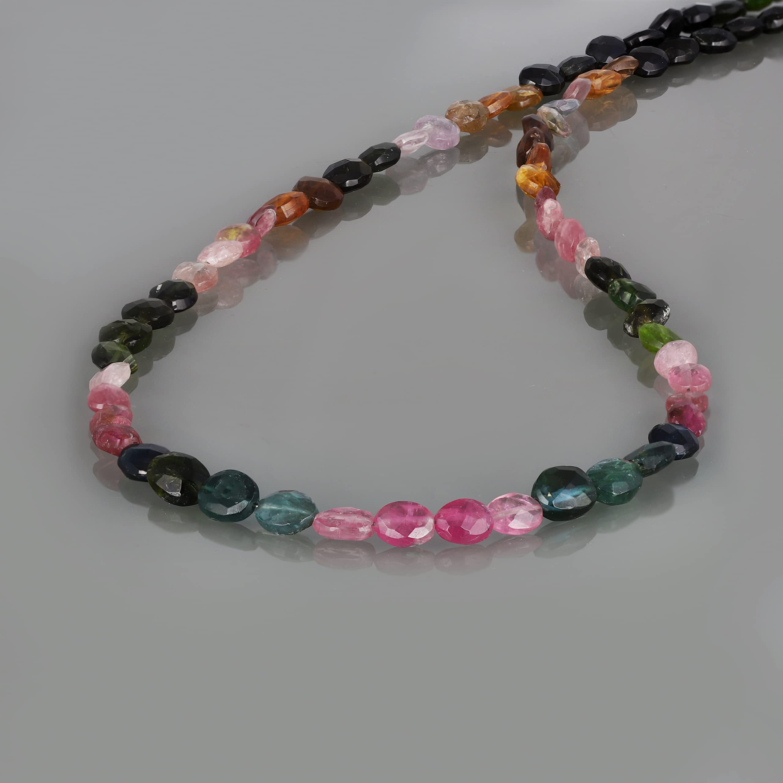 Women Necklace - Multi Tourmaline Gemstone Beaded Dainty Necklace Faceted Handmade Multicolor Natural Chain Necklace For Women (50 Cm)