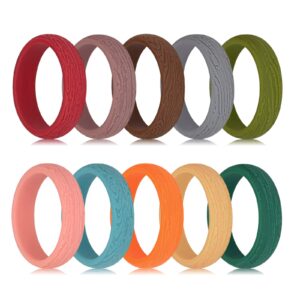 Longbeauty 10 Pack Candy Color Wedding Band for Men Women Flexible Comfort Sport Silicone Ring Black Red Blue Yellow Pink White Green Purple