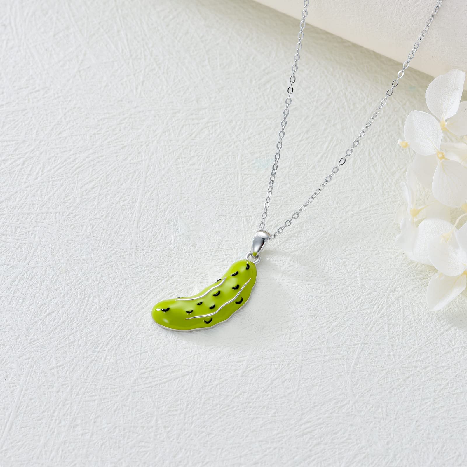 UCADRIT Pickle Necklace 925 Sterling Silver Pickle Cucumber Jewelry Gifts For Women