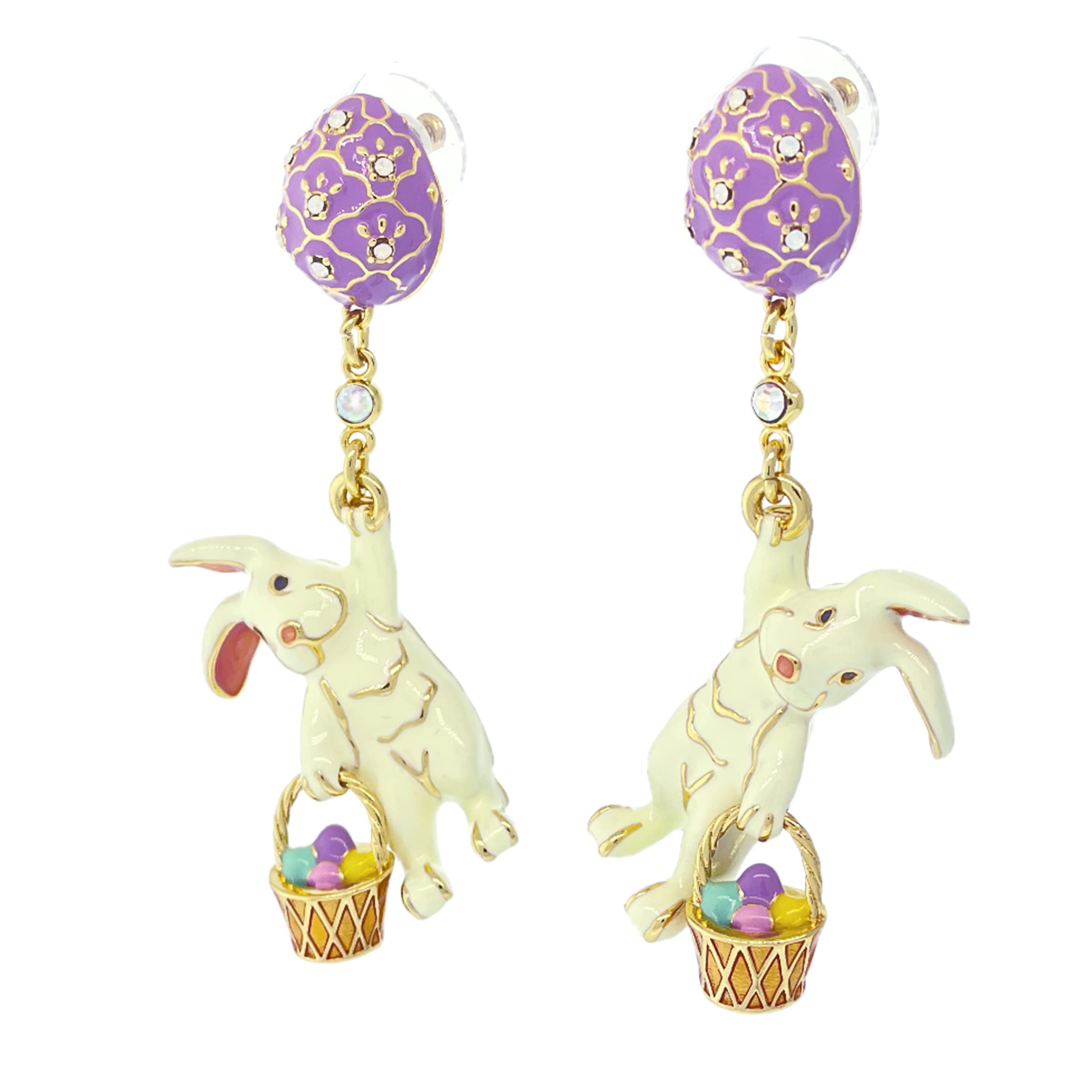 Adorable Easter Bunny and Egg Earrings Ritzy Couture DeLuxe - 18k Gold Plating - Posts