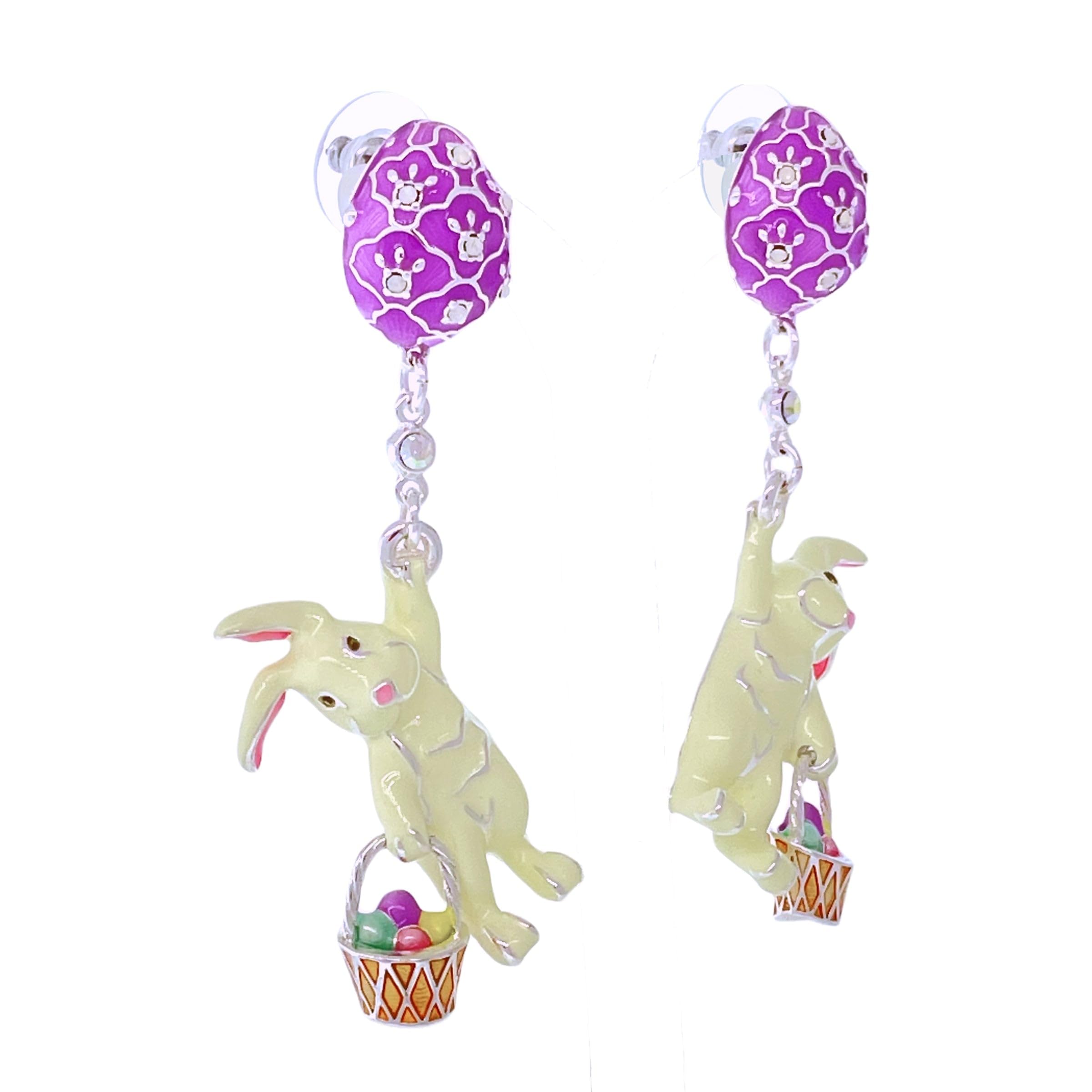 Ritzy Couture DeLuxe Handmade Adorable Drop and Dangle Easter Cute Bunny and Egg Earrings for Women Occasion Fashion Earring Gift for Girls - Fine Silver Plating - Posts