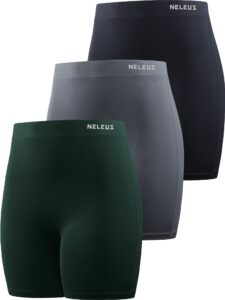 neleus women's 4" biker short 3 pack high waist athletic shorts for gym yoga running,9057,black/grey/dark green,m