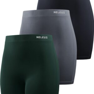 NELEUS Women's 4" Biker Short 3 Pack High Waist Athletic Shorts for Gym Yoga Running,9057,Black/Grey/Dark Green,M