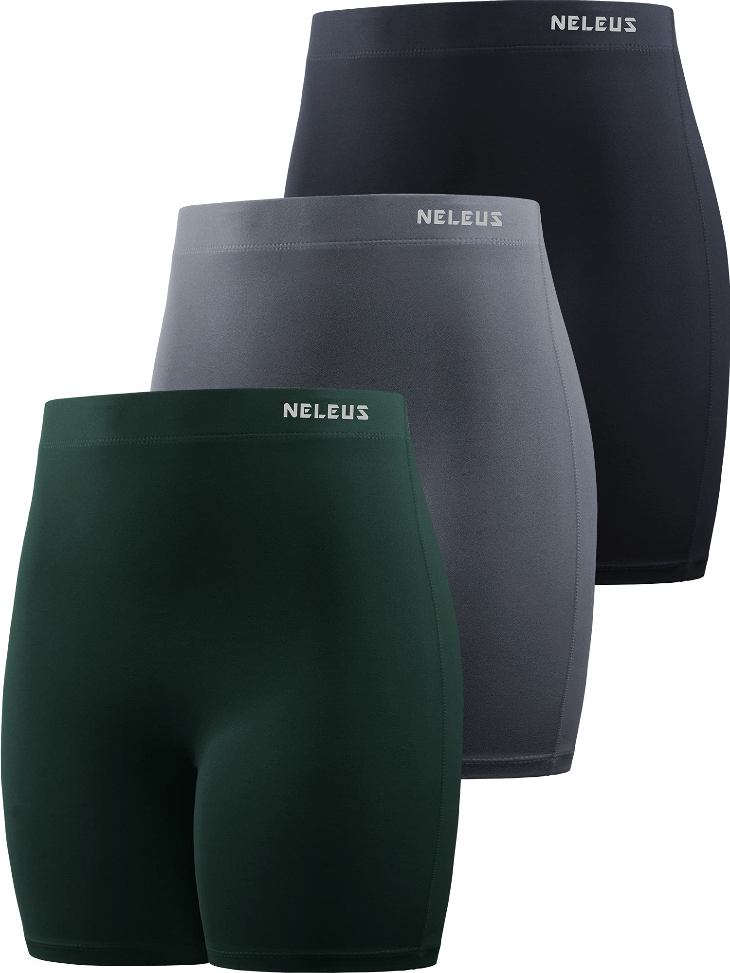 NELEUS Women's 4" Biker Short 3 Pack High Waist Athletic Shorts for Gym Yoga Running,9057,Black/Grey/Dark Green,M